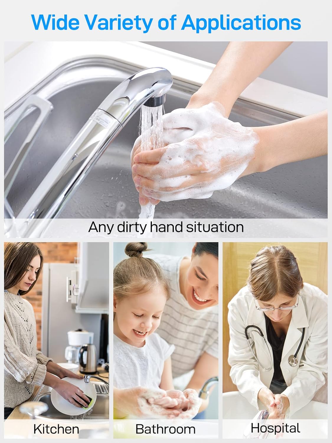 Dispensador automático de jabón de acero inoxidable sin contacto, control de volumen ajustable de 3 niveles LITTAR con sensor de movimiento,