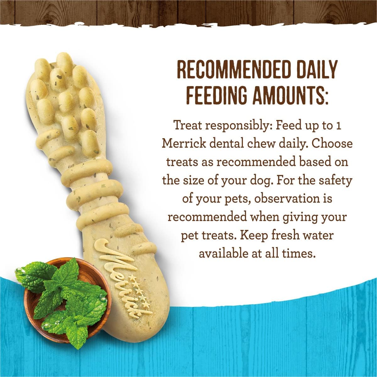 Merrick Fresh Kisses – Masticables dentales para perros para razas pequeñas, golosinas para perros sin granos con infusión de menta real, (6) bolsas