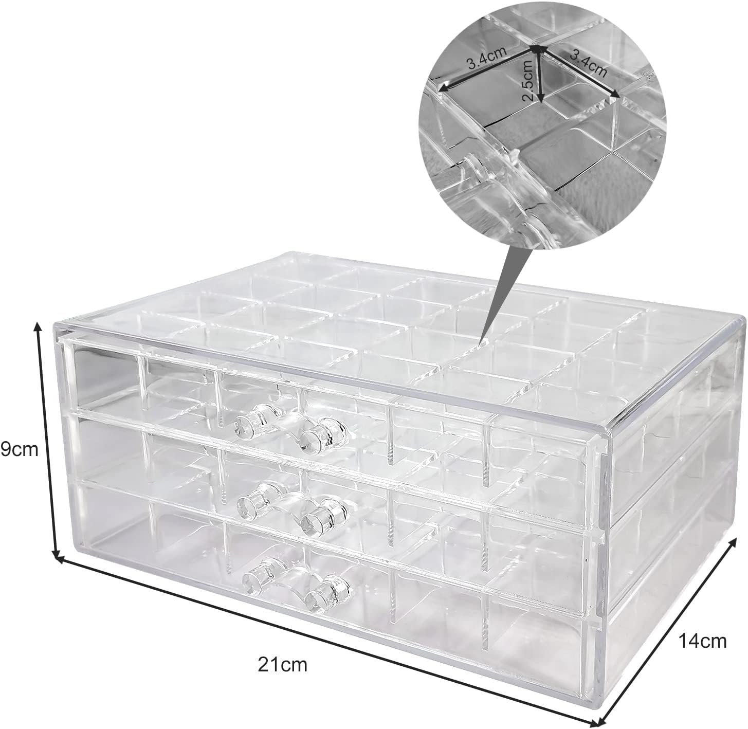 Guolich Organizador de uñas de 3 niveles para 72 celosías y almacenamiento de acrílico transparente, accesorios de joyería de uñas, estuche de