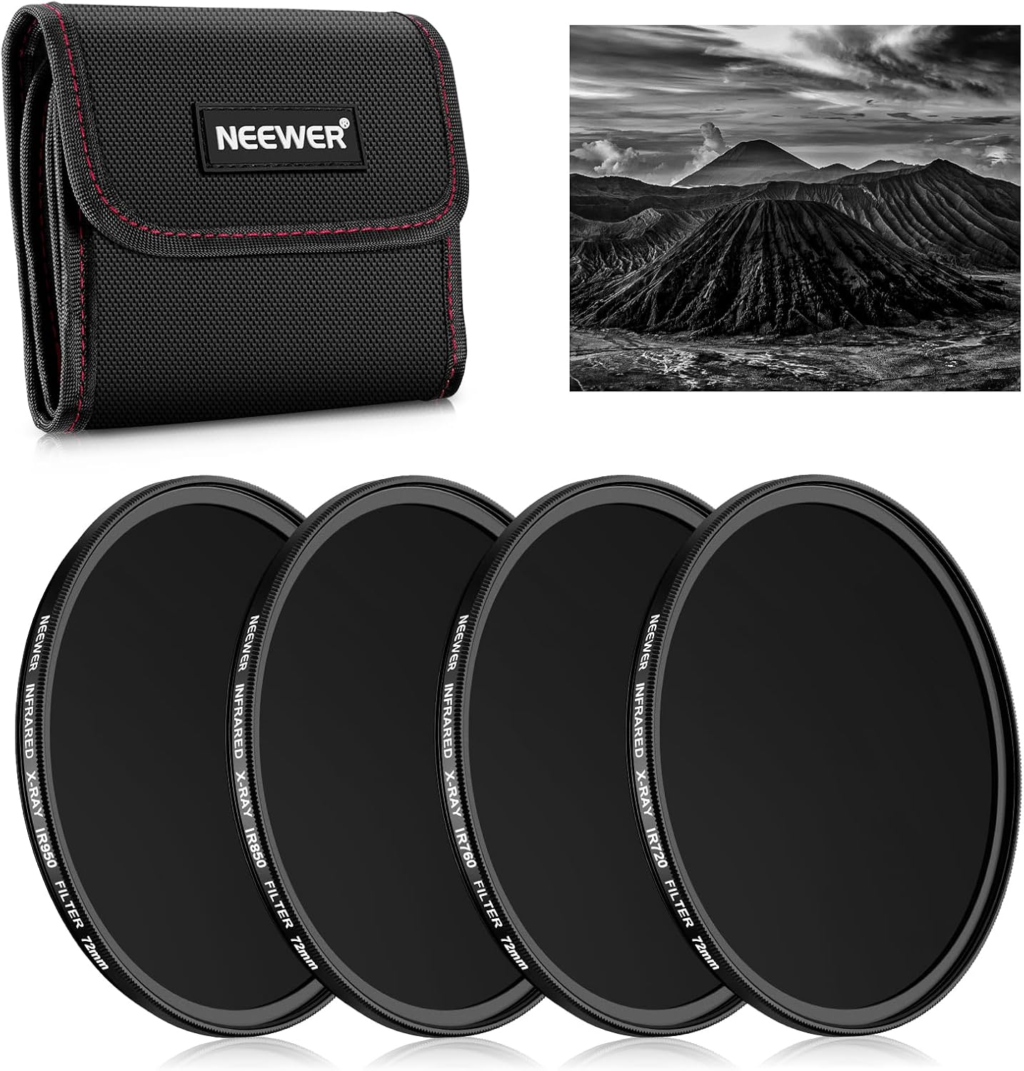 NEEWER Juego de filtros infrarrojos de 2.835 in, paquete de 4 filtros IR IR720IR760IR850IR950 con bolsa de transporte con paño de limpieza,