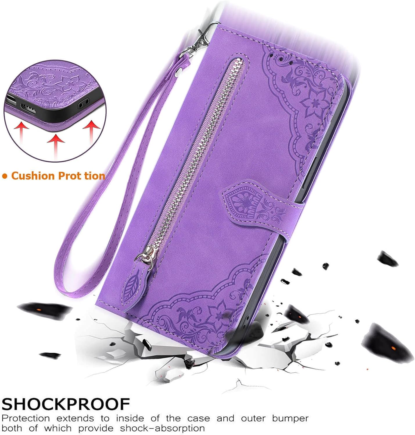 KRHGEIK Funda diseñada para iPhone 12 para mujer, funda protectora de piel sintética en relieve, correa magnética para la muñeca, soporte para