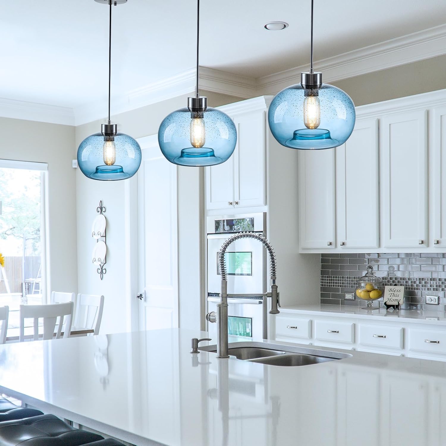 Luces colgantes para isla de cocina, accesorios de iluminación de vidrio soplado a mano, lámpara colgante de techo moderna de granja, vestíbulo,