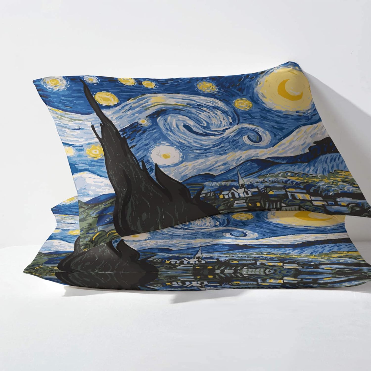 Impresionismo funda de edredón tamaño Queen  Juego de ropa de cama de noche estrellada  3 piezas  Funda de edredón con patrón de microfibra suave