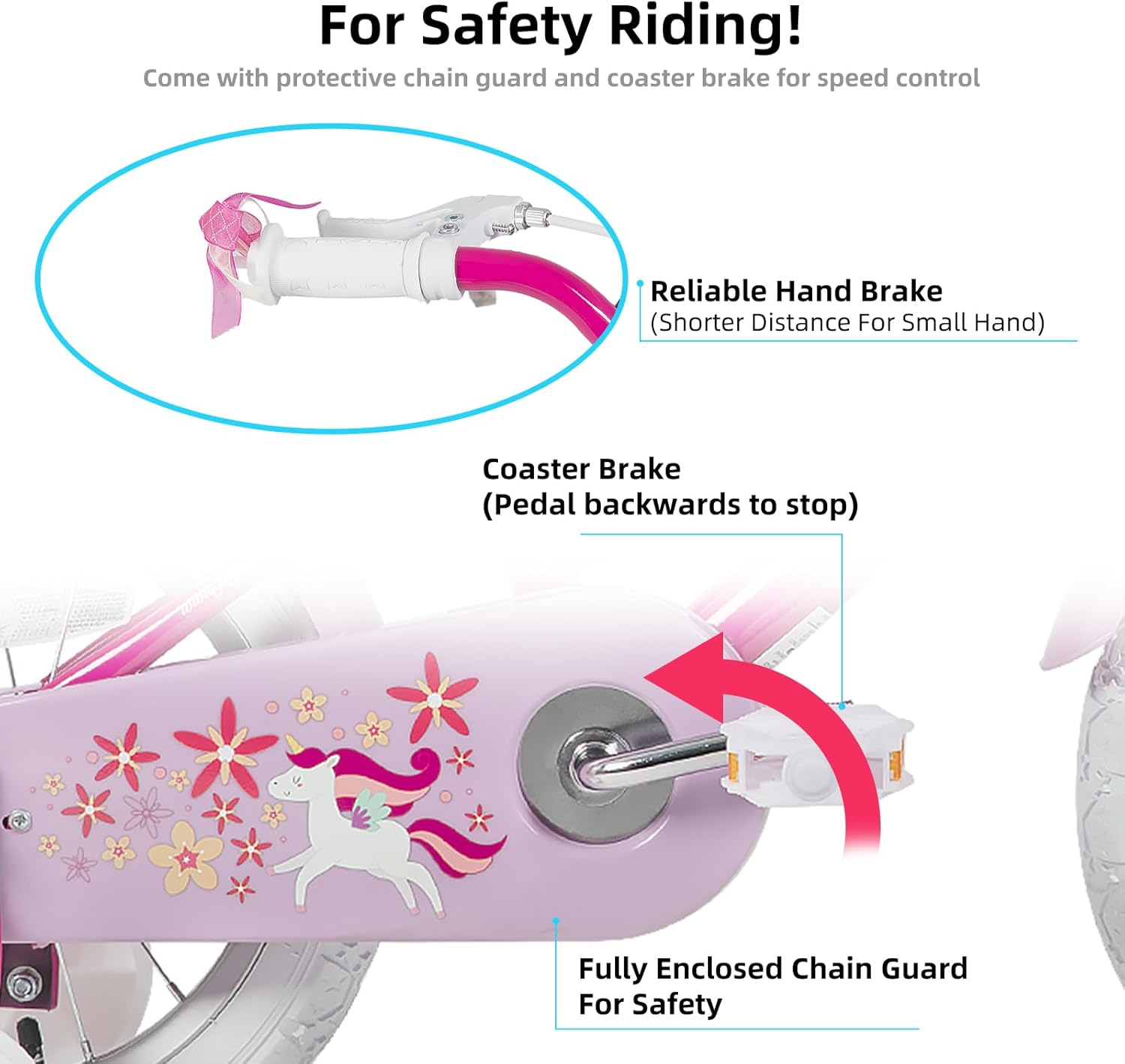 JOYSTAR Bicicleta de unicornio para niñas de 2 a 9 años, bicicleta para niños de 12, 14, 16, 18 pulgadas, con ruedas de entrenamiento, serpentinas,