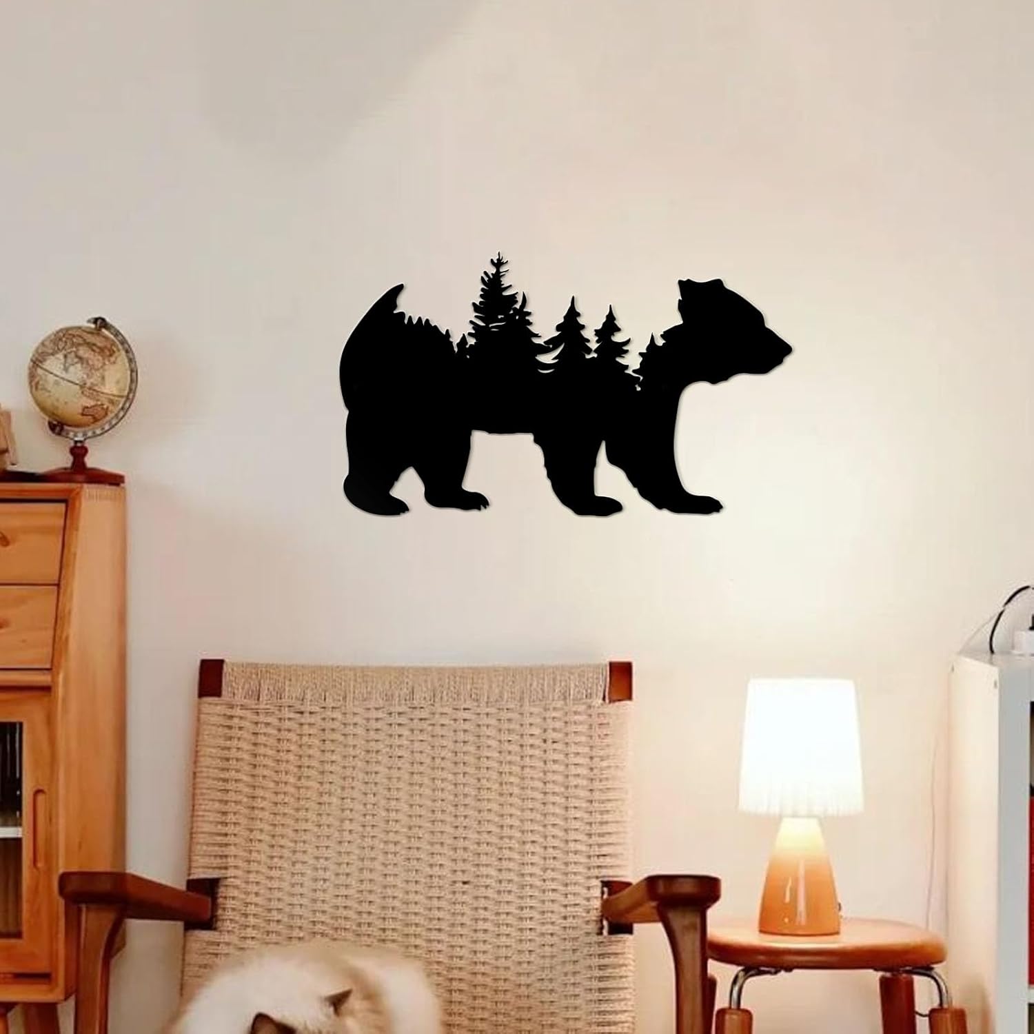 Arte de pared de metal, bosque moderno, pino, oso, decoración rústica, decoración de desierto, adornos de montaña para sala de estar, dormitorio,