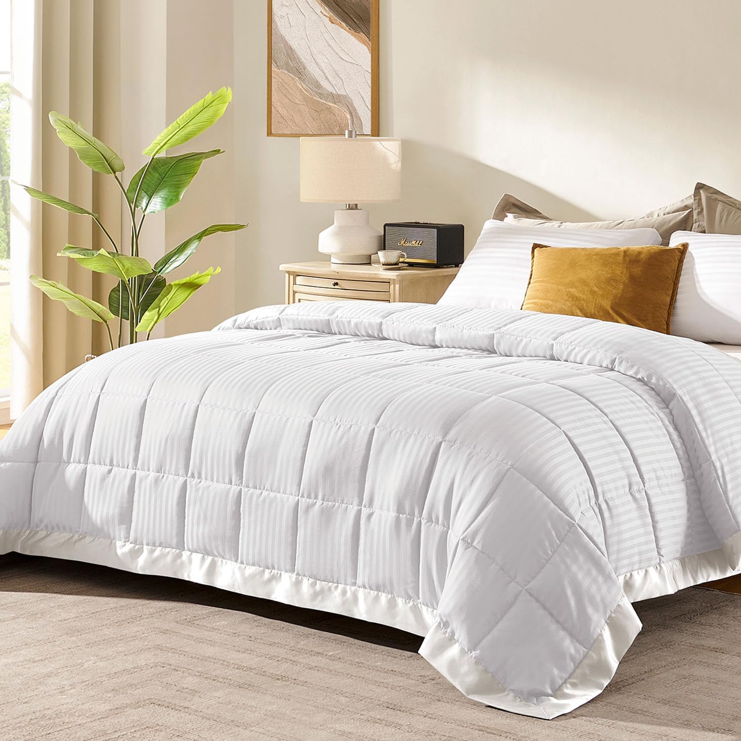 downluxe – Manta con ribete de satén, ligera, con relleno alternativo, para todas las estaciones, lavable a máquina, tamaño individual (color