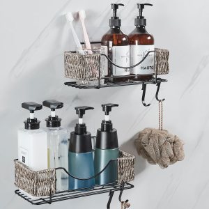 Organizador adhesivo para ducha estantes de ducha de baño de ratán sin perforaciones, soporte para champú a prueba de óxido para pared de ducha, Organizador adhesivo para ducha estantes de ducha de baño de ratán sin perforaciones, soporte para champú a prueba de óxido para pared de ducha,