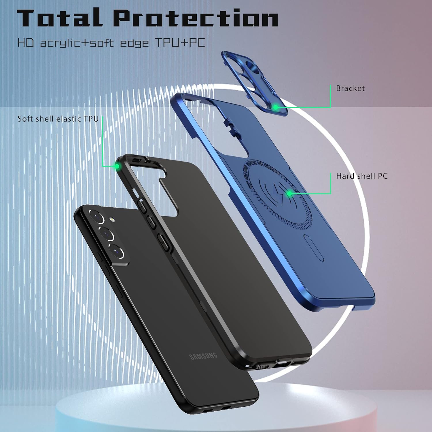 Asuwish Funda de teléfono para Samsung Galaxy S22 5G con protector de pantalla de vidrio templado y soporte delgado, accesorios móviles híbridos