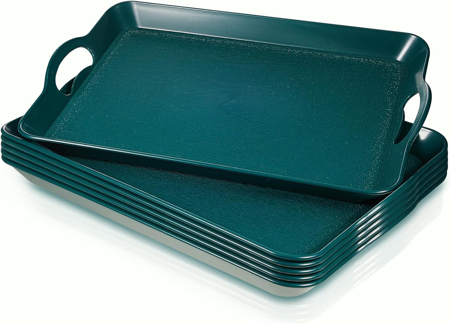 6 bandejas para servir con asas para comer, bandeja de plástico multiusos de 16 x 11 pulgadas, bandeja rectangular antideslizante decorativa para