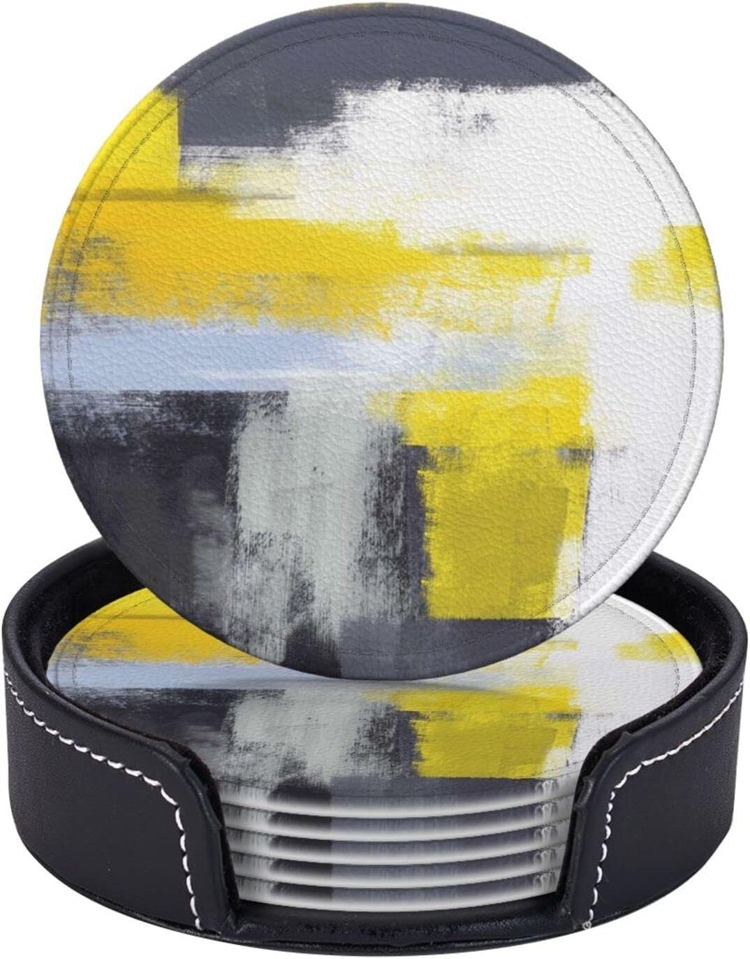 Posavasos para bebidas, posavasos redondos de piel sintética con soporte, 6 unidades, resistentes al calor, decoración elegante para cocina, mesa de