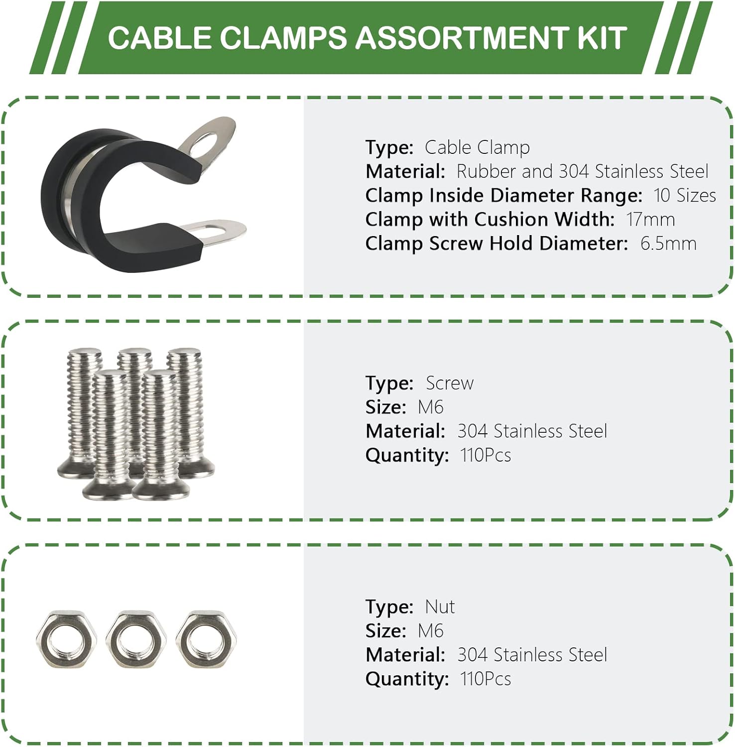 El kit surtido de 330 abrazaderas de cable incluye abrazadera de cable de 10 tamaños, abrazaderas de manguera de acero inoxidable 304 para