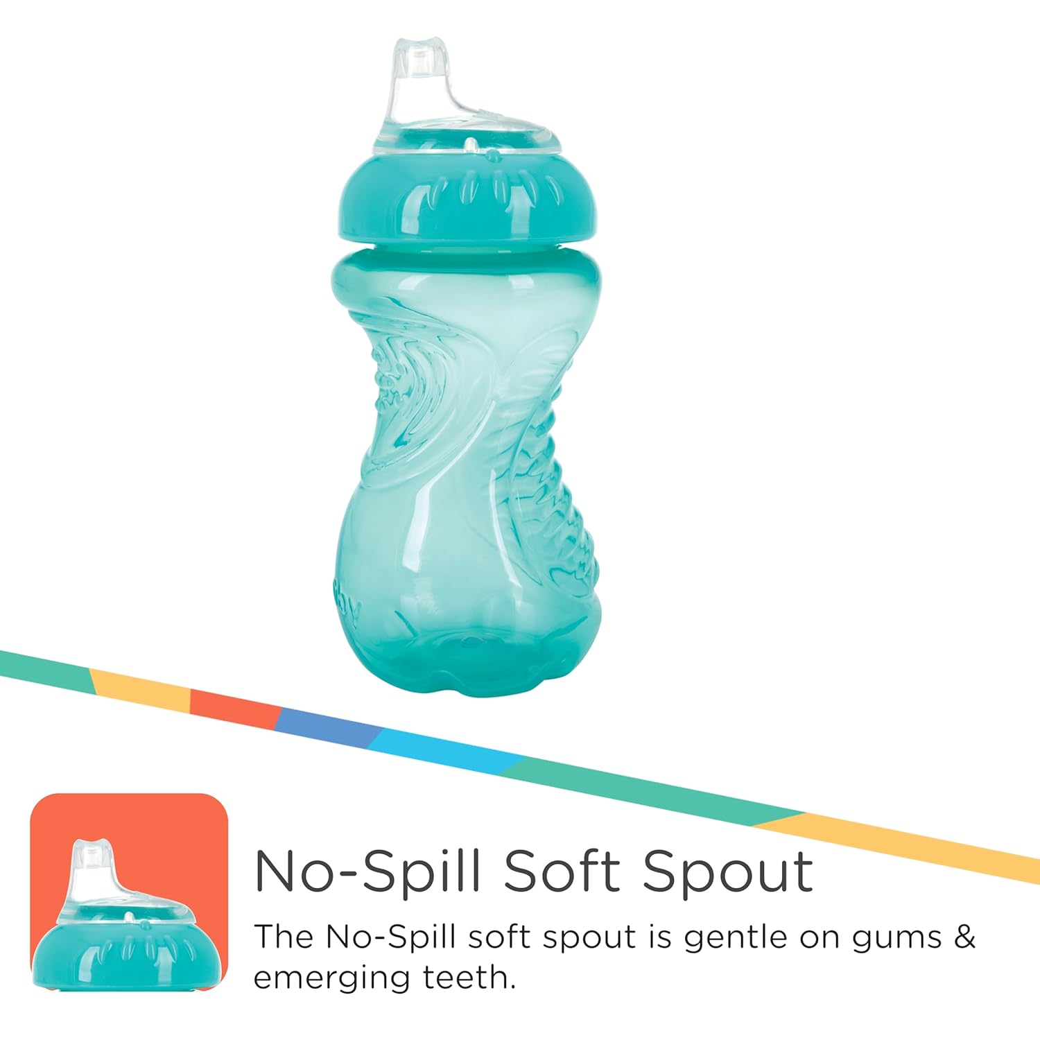 Nuby Paquete de 3 vasos antiderrames para niños pequeños, a prueba de derrames, con agarre fácil y firme, sin BPA, azul, aguamarina, verde