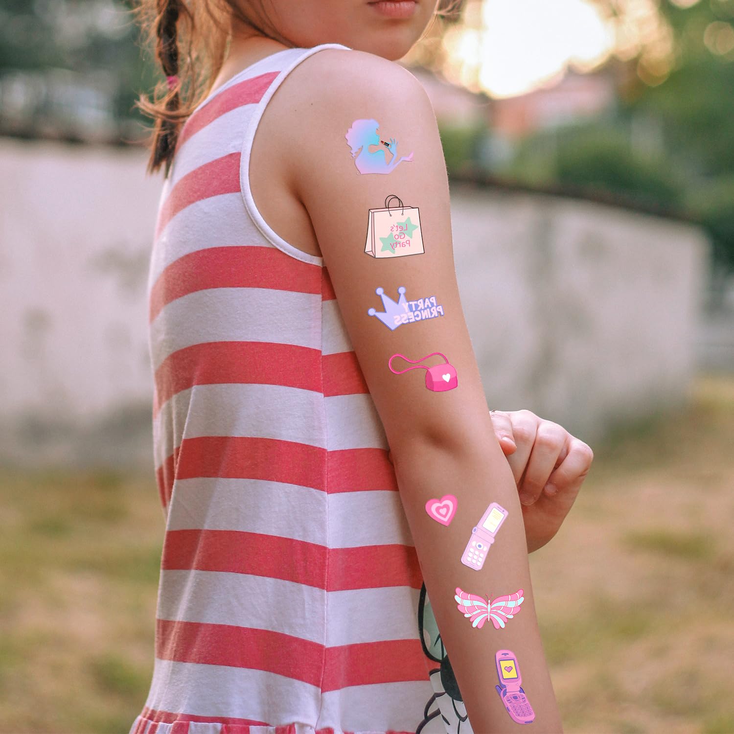 10 hojas de tatuajes temporales rosados para niñas, 77 patrones, tatuajes temporales de despedida de soltera, tatuajes temporales Y2K, recuerdos de