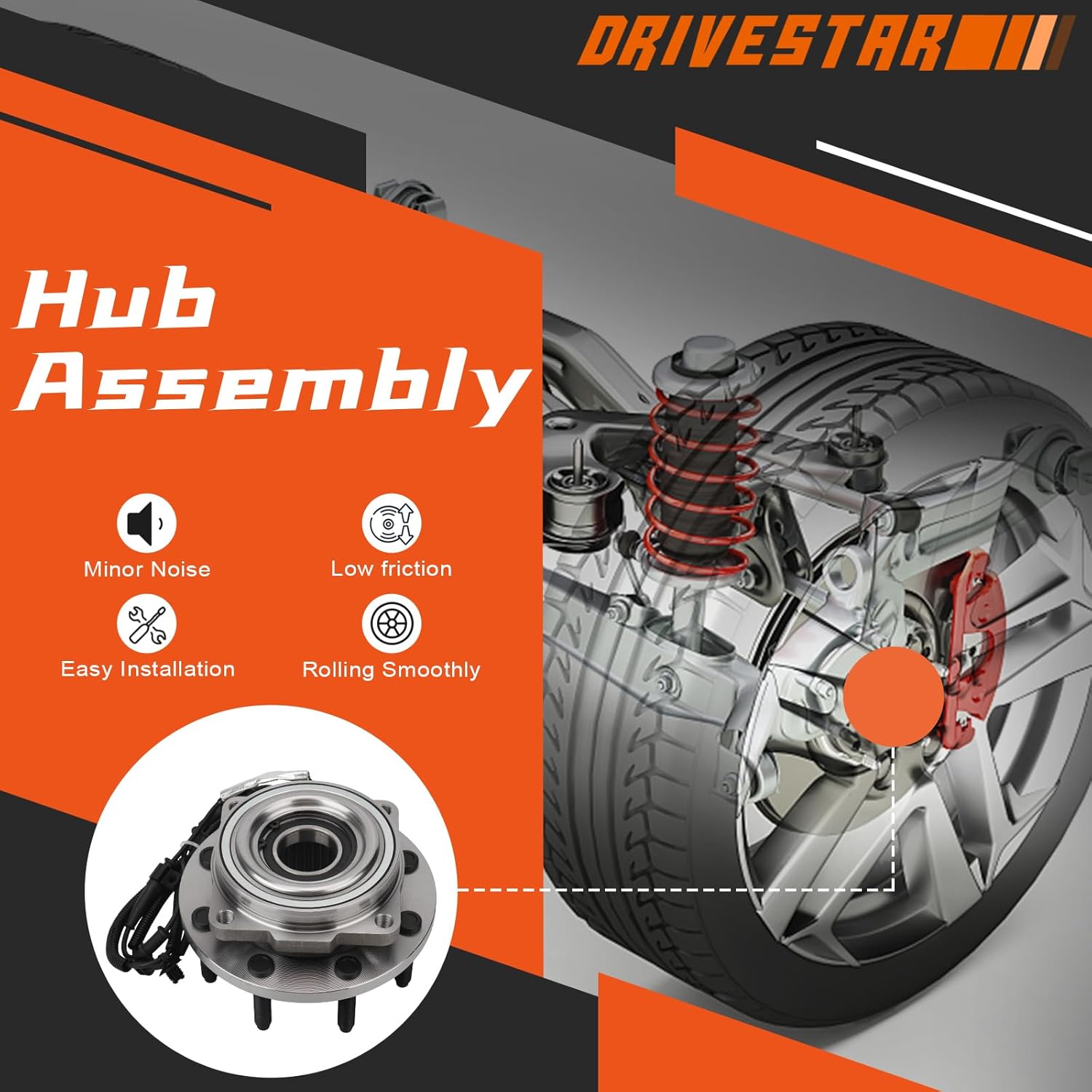DRIVESTAR 515183 Rodamientos de rueda delantera y conjunto de cubo compatible con Ford F-250 Super Duty F-350 Super Duty 4WD 2017-2020, con ABS 8