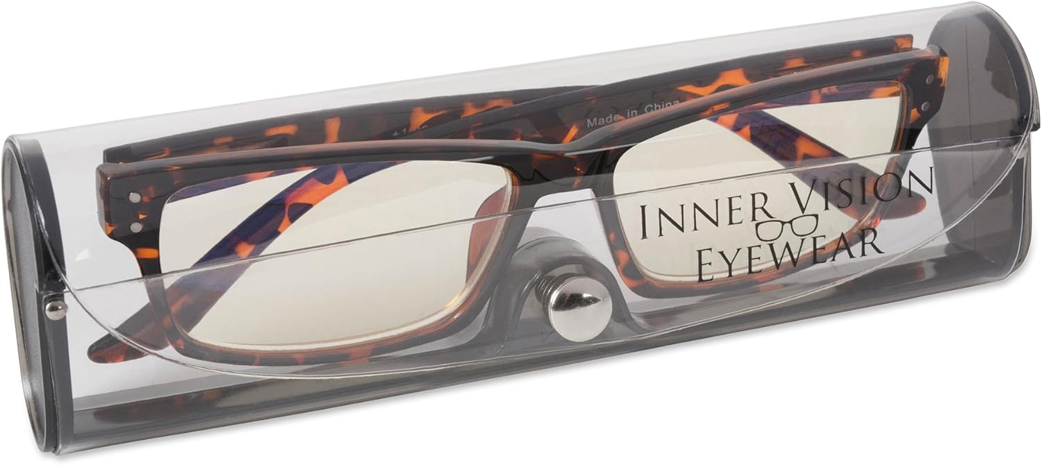 Inner Vision – Gafas de lectura para computadora con funda, antideslumbrantes, resistentes a los arañazos, bisagras de resorte, unisex, (1.25 x