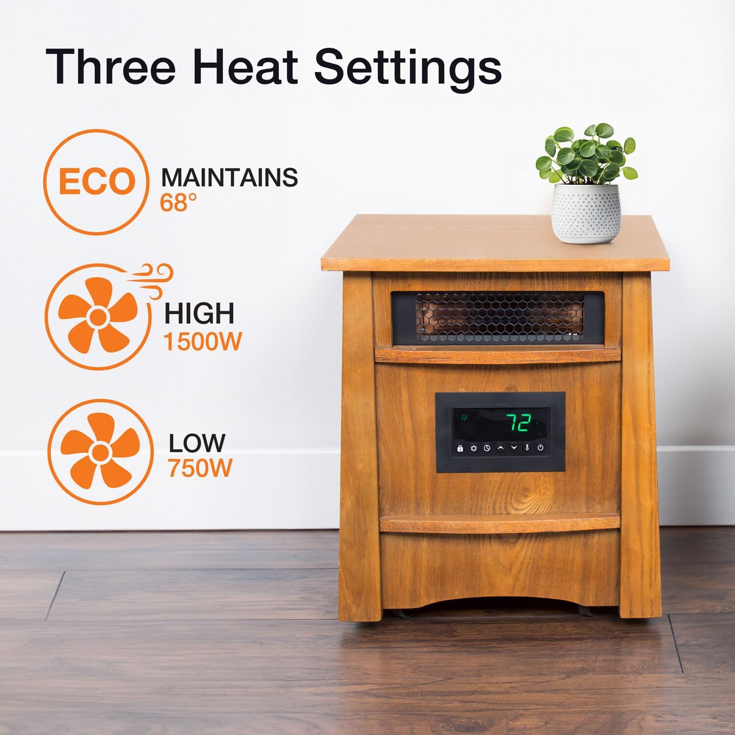 LIFE SMART Lifesmart – Control remoto de madera de 8 elementos, calentador infrarrojo portátil para dormitorio, sala de estar y sótano con gabinete