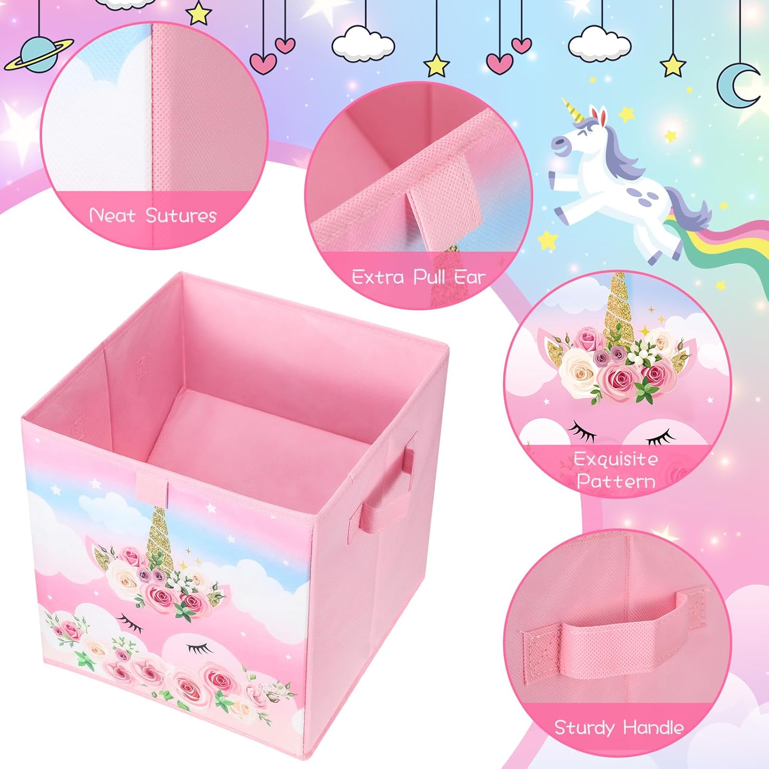 6 cubos de almacenamiento plegables para niños, cubos de almacenamiento plegables para niños, caja de juguetes decorativa para niños, con asas, para