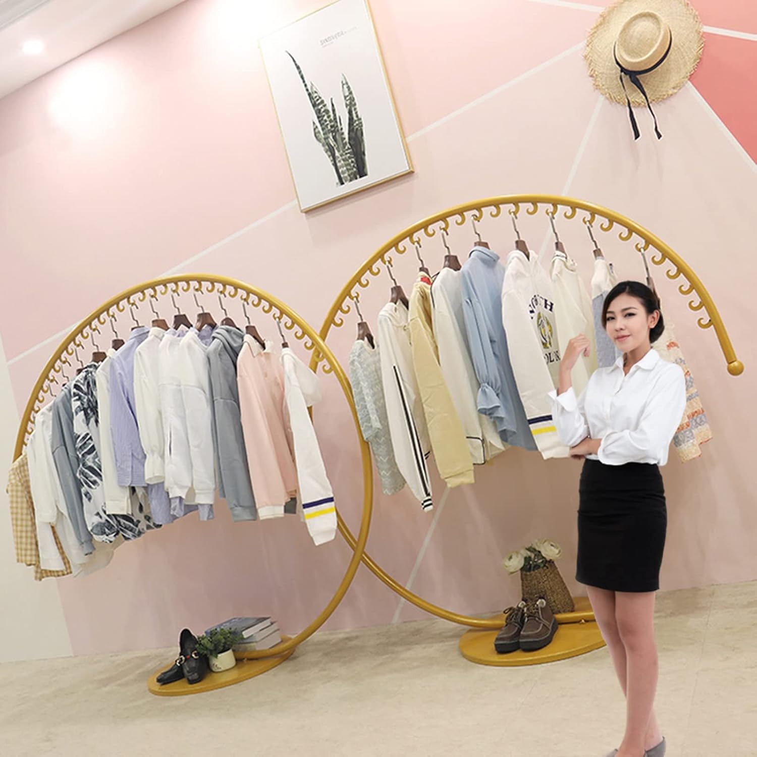 Perchero de ropa industrial de alta resistencia independiente, estante de exhibición de ropa comercial portátil, barra de ropa multiusos para