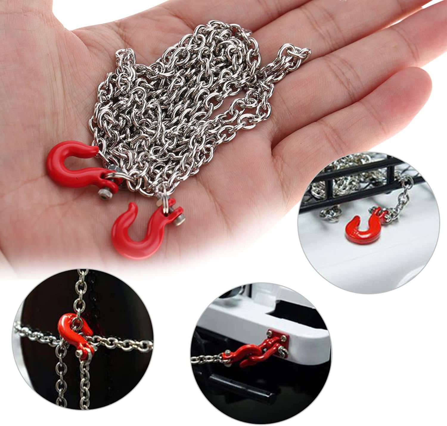 FOSA Cadena de gancho de remolque a control remoto para autos RC a escala 110, gancho de remolque en forma de U, piezas de montaje de metal para