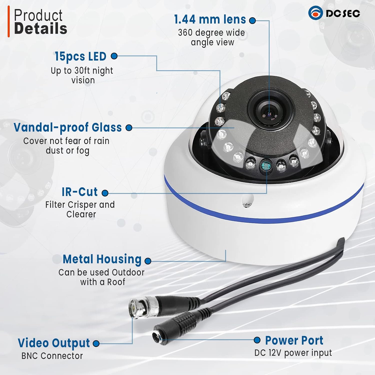 HD 1080P 360 grados domo cámaras de vigilancia interior al aire libre 4 en 1 (TVIAHDCVICVBS BNC sistema analógico) 0.057 in ojo de pez CCTV vista