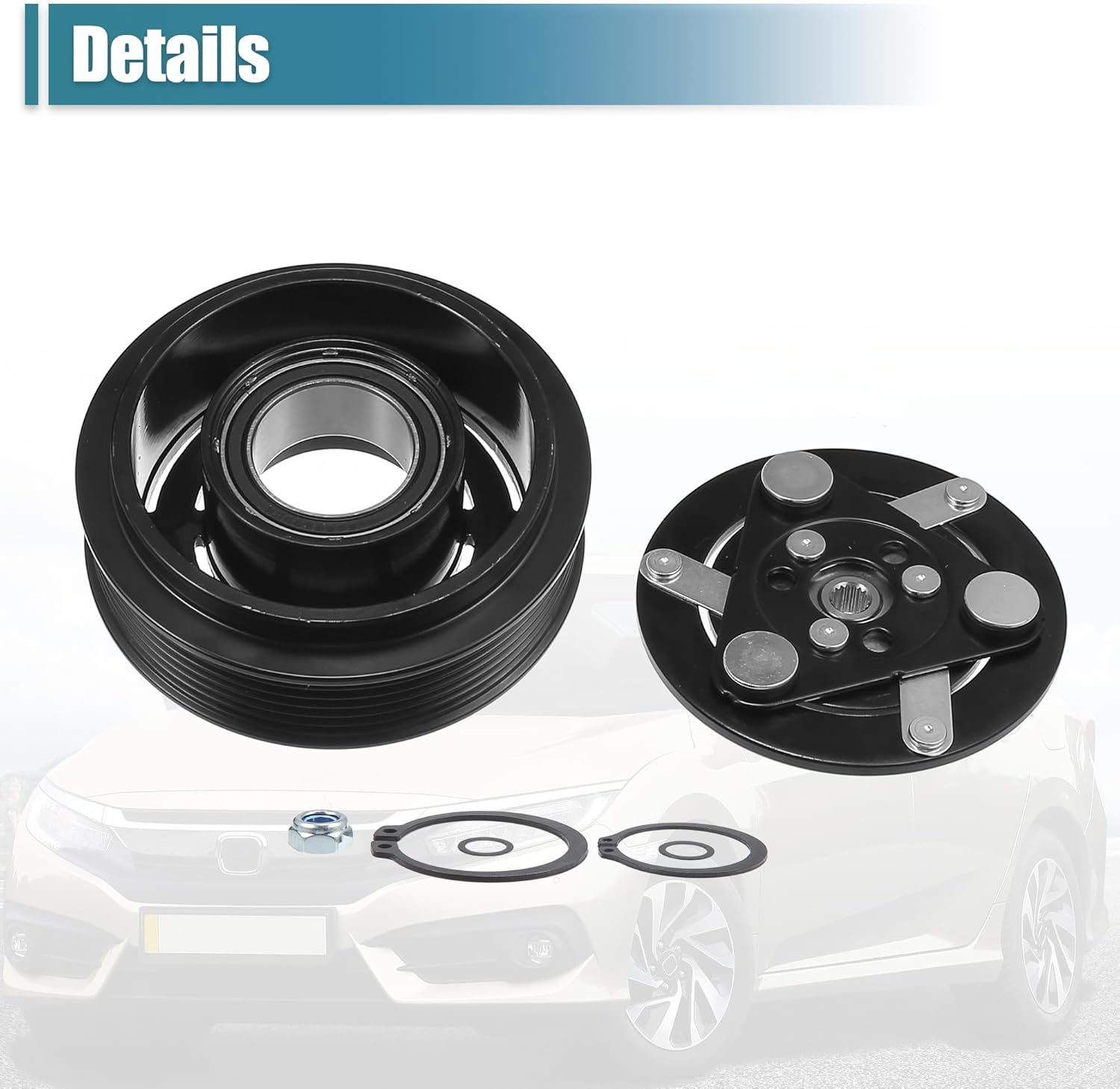 X AUTOHAUX Juego de embrague del compresor de CA para Honda Civic 1.7L 2001 2002 2003 2004 2005 AC Embrague Reparación Asamblea Reemplazar