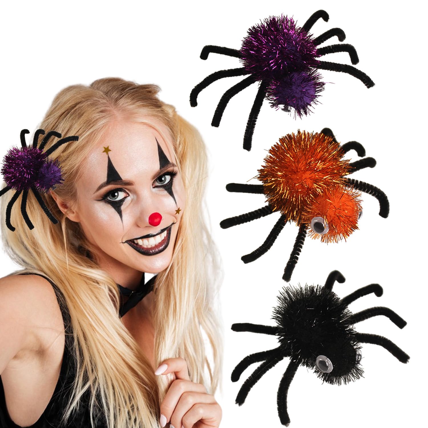 3 pinzas para el cabello de Halloween, pinzas para el pelo de araña, para fiesta de Halloween, cumpleaños, accesorios para el cabello, divertidos