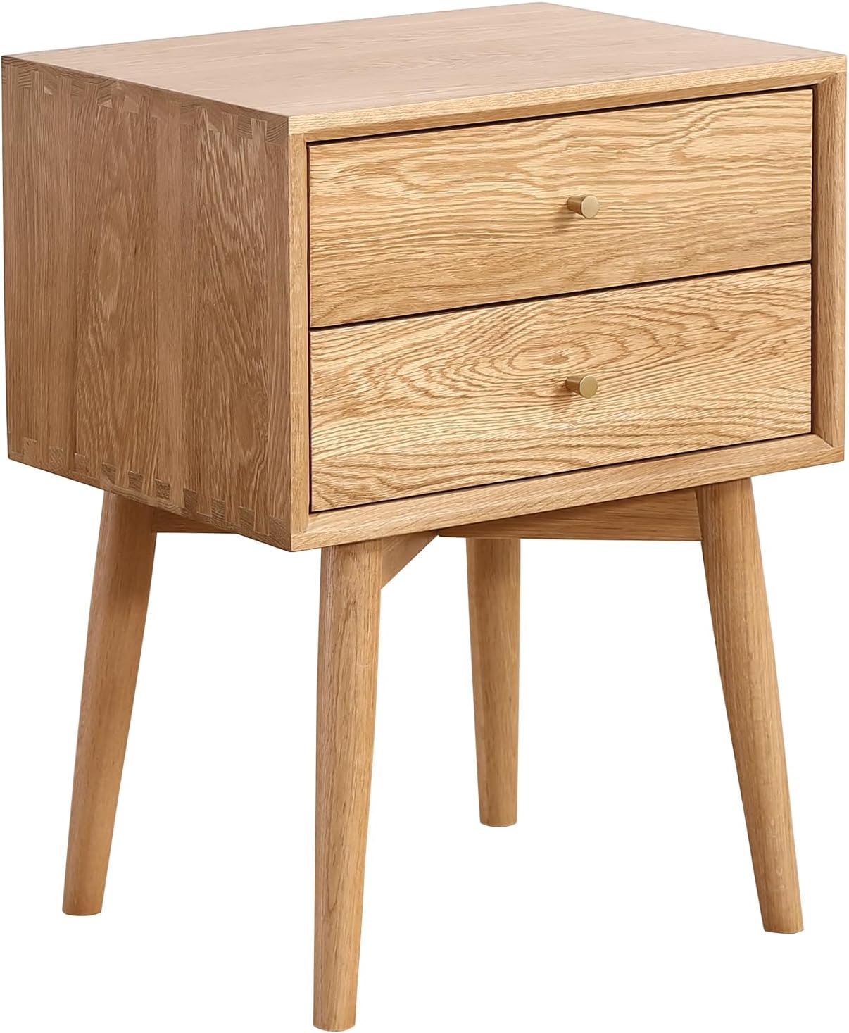 Olusmane Mesita de noche moderna de mediados de siglo, mesita de noche de madera de roble macizo con 2 cajones, mesita de noche pequeña resistente y