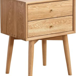Olusmane Mesita de noche moderna de mediados de siglo, mesita de noche de madera de roble macizo con 2 cajones, mesita de noche pequeña resistente y Olusmane Mesita de noche moderna de mediados de siglo, mesita de noche de madera de roble macizo con 2 cajones, mesita de noche pequeña resistente y