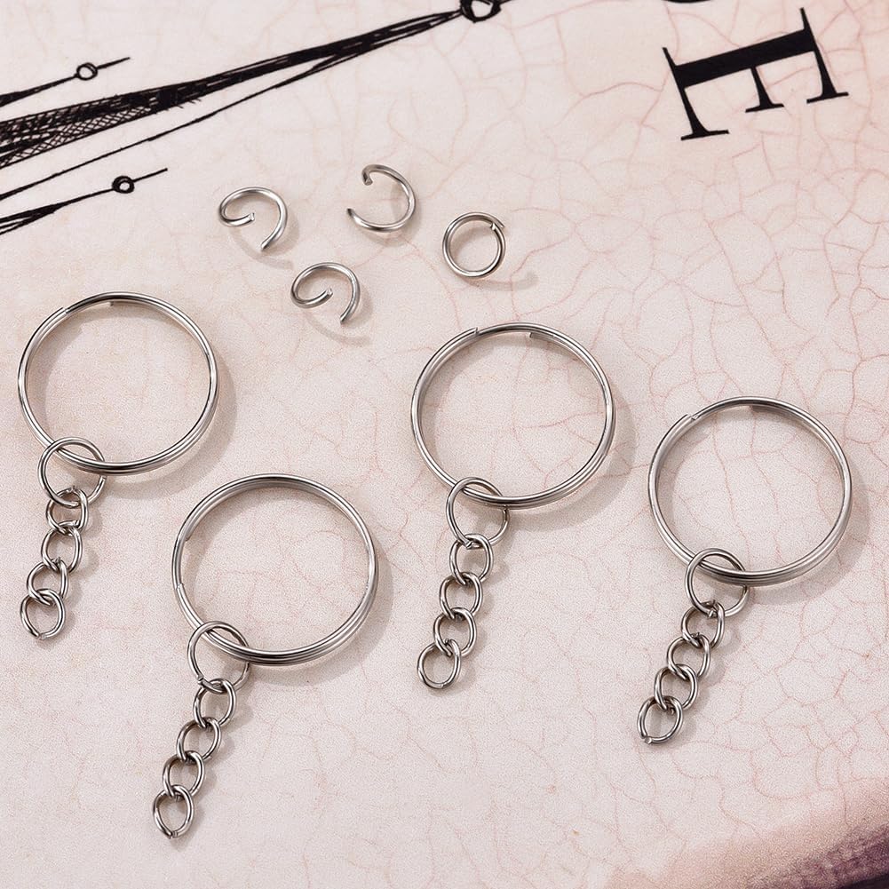 100 llaveros divididos con cadenas, eslabones abiertos, anillos de salto para manualidades, manualidades, suministros para fabricar llaveros, kit de