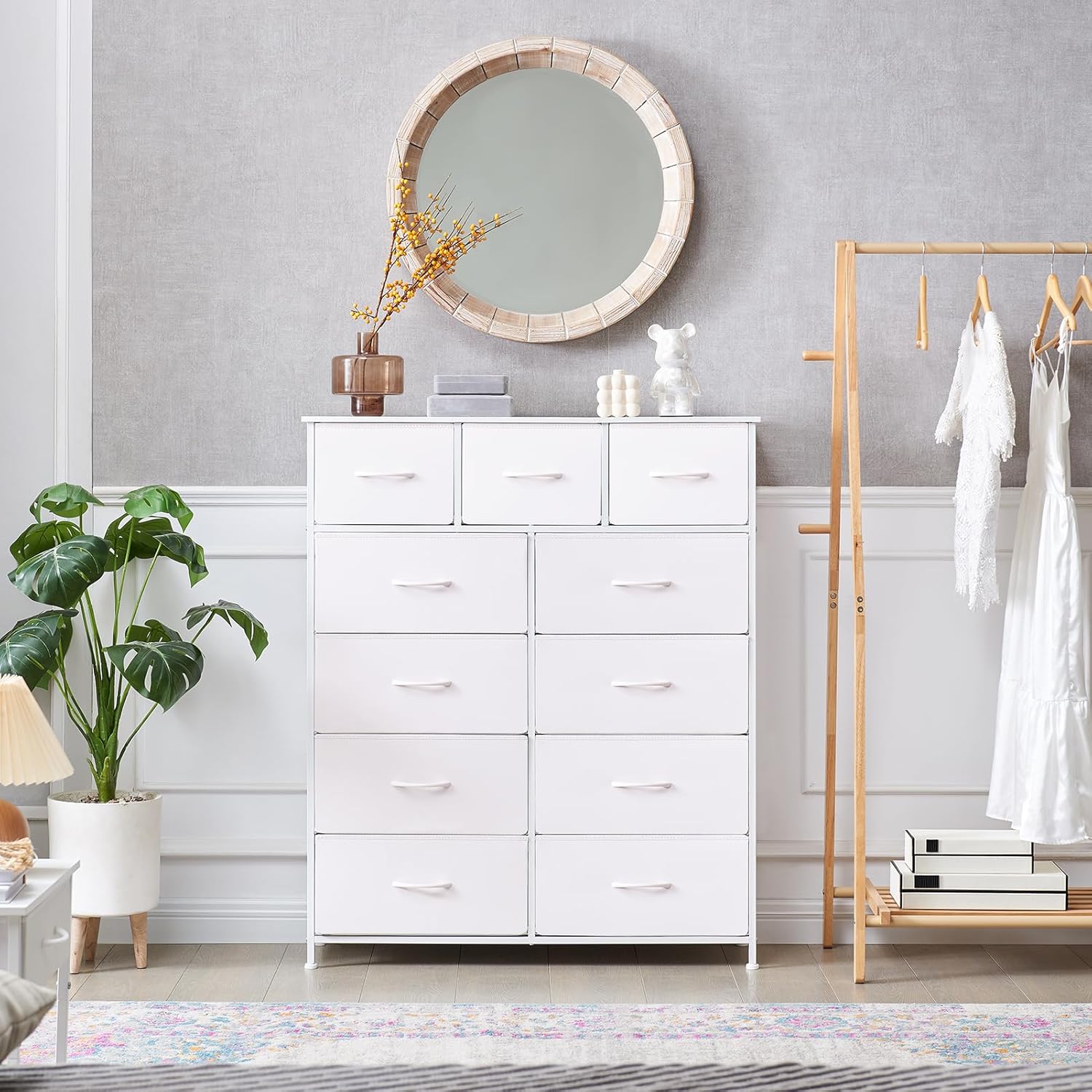 Somdot Cómoda para dormitorio con 11 cajones, amplia cómoda organizadora de almacenamiento con contenedores de tela para armario, mesita de noche,