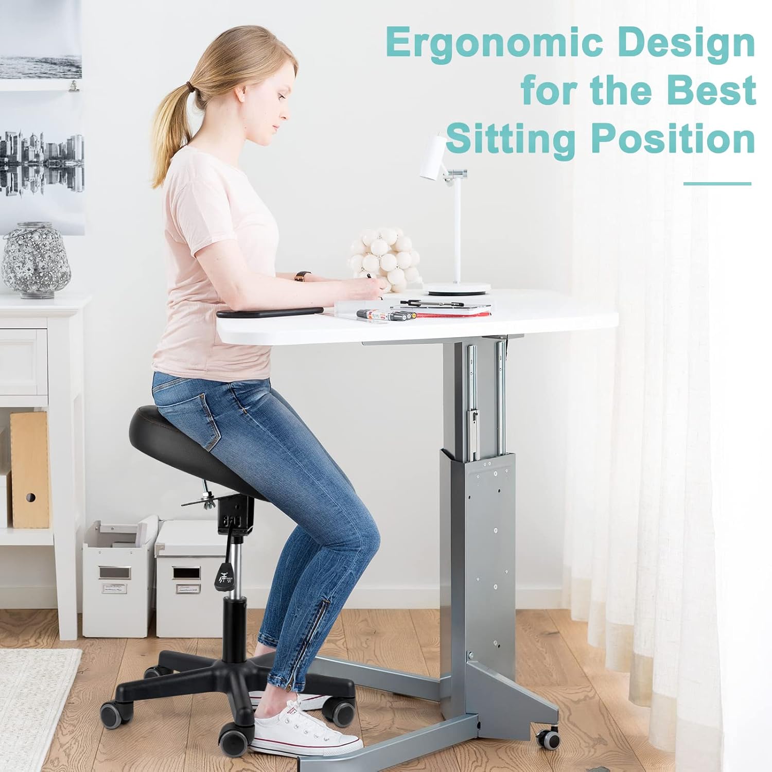 Reposapiés debajo del escritorio, altura ajustable y ángulo de inclinación, reposapiés ergonómico otomano con ruedas, reposapiés rodante de 360 para