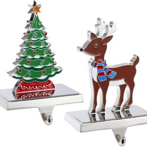 Juego de 2 ganchos de calcetines de Navidad de ciervos para mantel de Navidad, ganchos para chimenea, soporte de metal para calcetines de árbol de Juego de 2 ganchos de calcetines de Navidad de ciervos para mantel de Navidad, ganchos para chimenea, soporte de metal para calcetines de árbol de