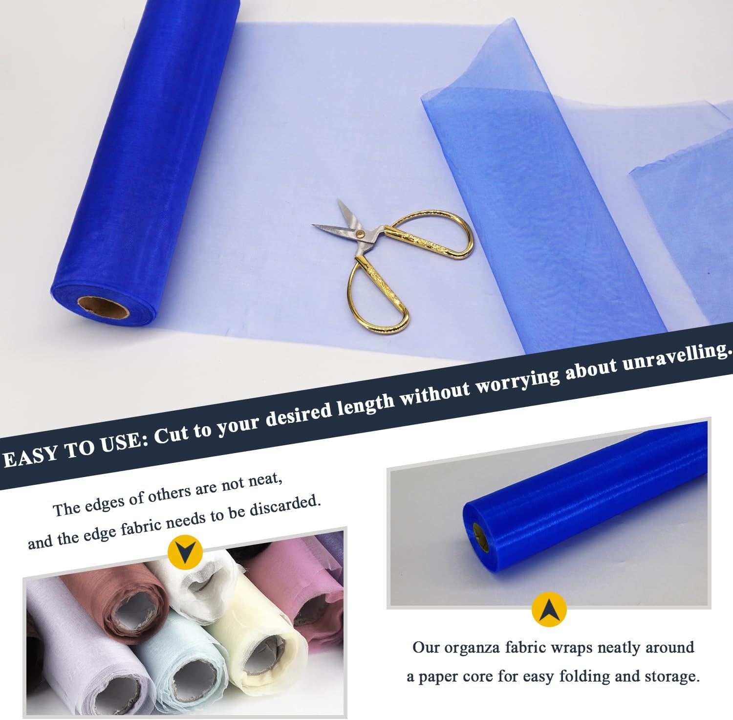 Rollos de tela de tul de organza azul real, organza de cristal de 12 pulgadas por 50 yardas (150 pies), perno de red de nailon transparente sedoso