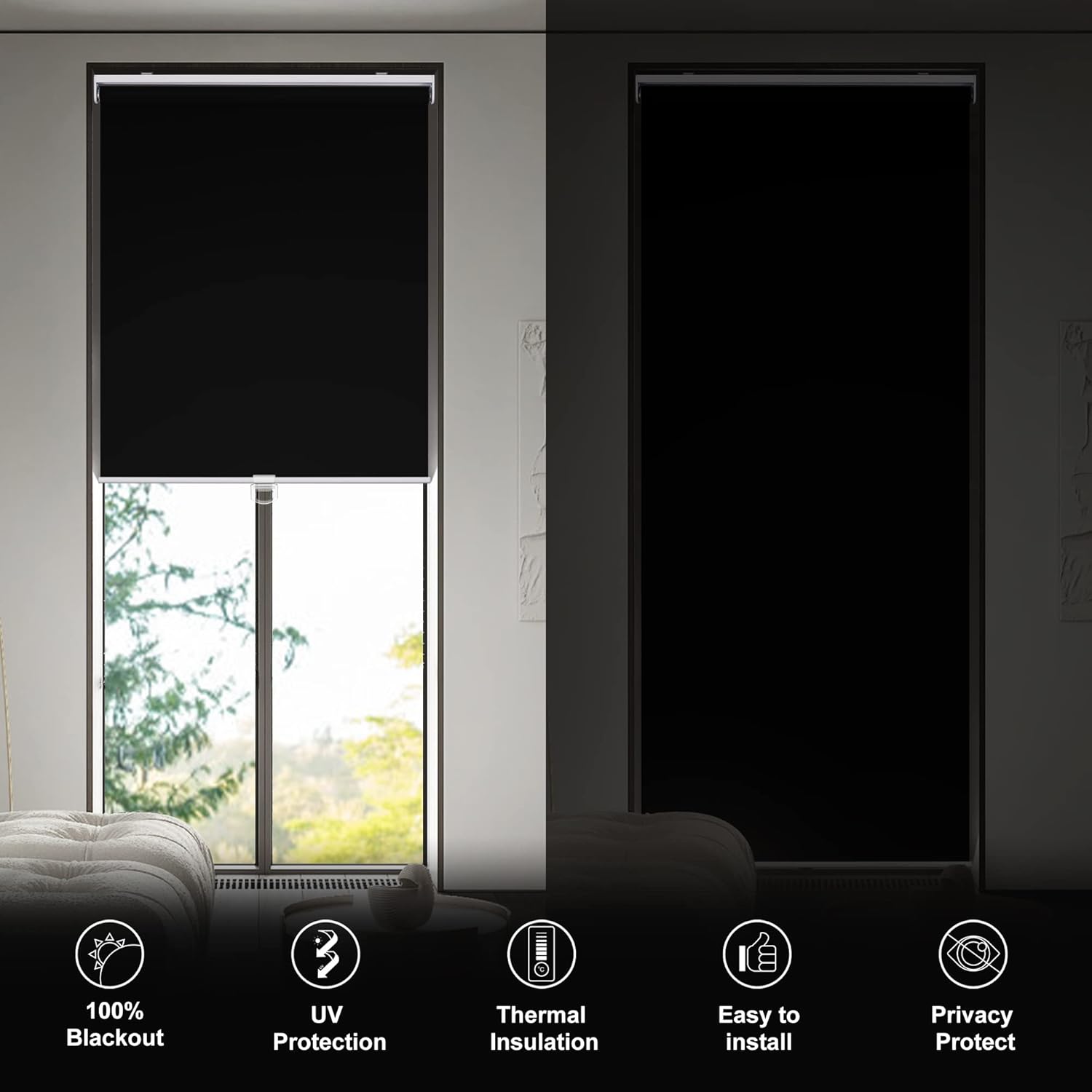 BERISSA Persianas enrollables opacas para ventanas, sin cordón, con aislamiento térmico, tela con protección UV, persianas personalizadas para