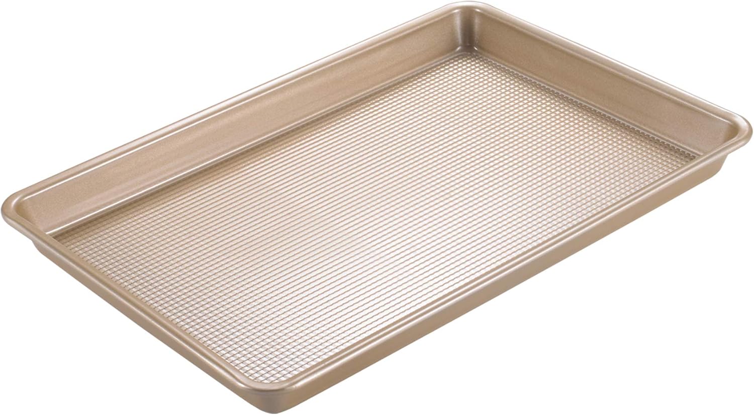 Sartenes antiadherentes de media hoja, bandejas grandes para hornear horno, bandeja para hornear texturizada, 13 x 18 pulgadas, color dorado