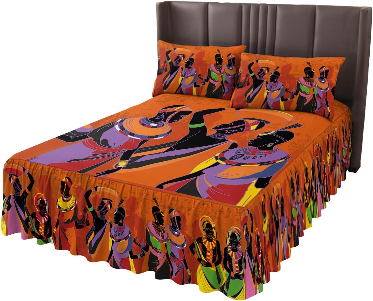 Faldas de cama plisadas envolventes para mujeres africanas para cama matrimonial de 54 x 75 pulgadas, falda de cama decorativa con volantes de