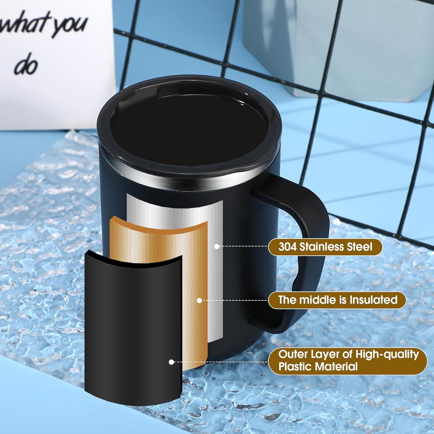 10 tazas de viaje de café reutilizables con aislamiento al vacío con tapa y asa, taza aislada de 17 onzas, taza de acero inoxidable de doble pared
