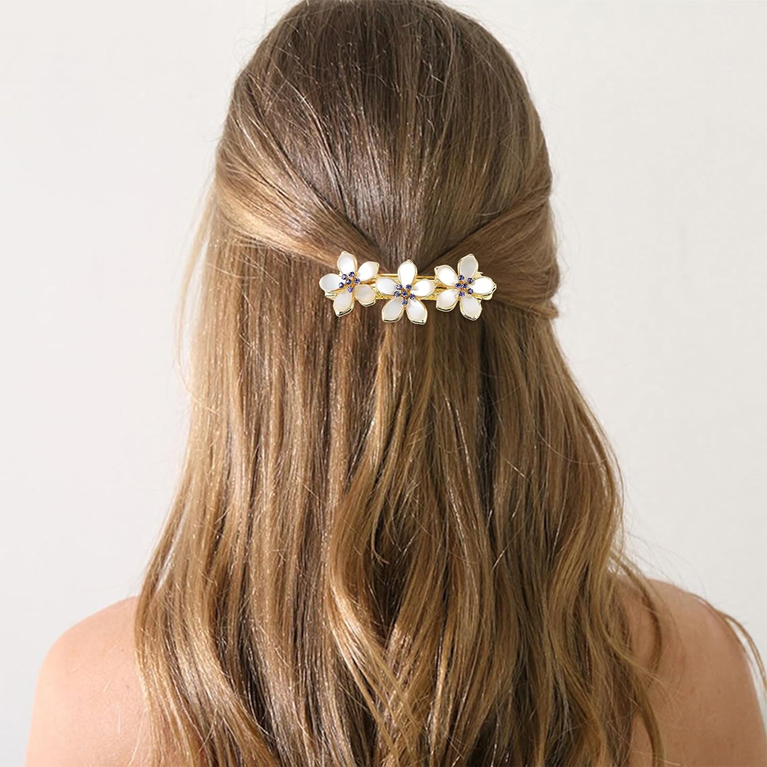 WHAVEL 2 pasadores dorados para el cabello para mujer, pinzas de pelo elegantes con diamantes de imitación, pinzas de flores y mariposas, pinzas