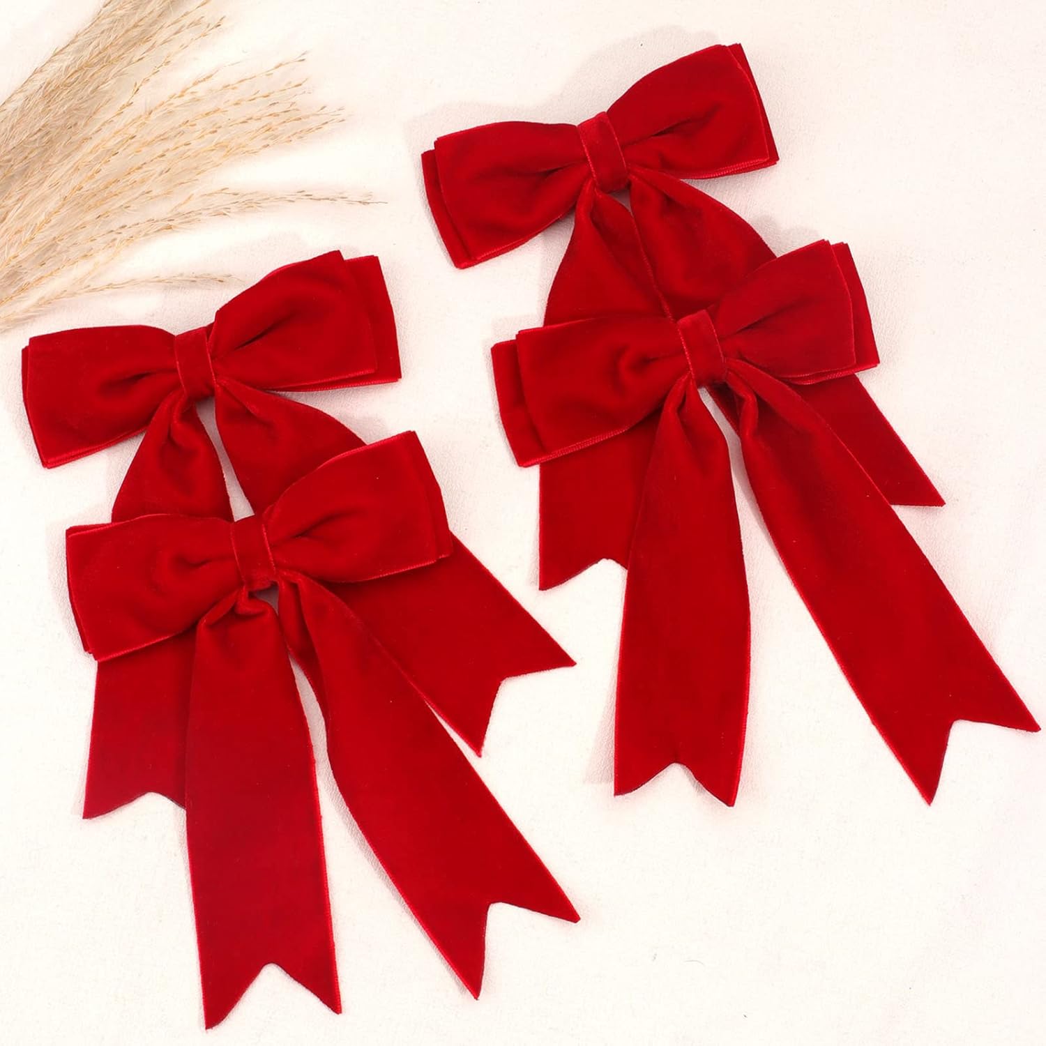 4 lazos de terciopelo para el cabello para niñas, pinzas para el cabello rojo, lazos largos para cola de caballo, accesorios para el cabello para