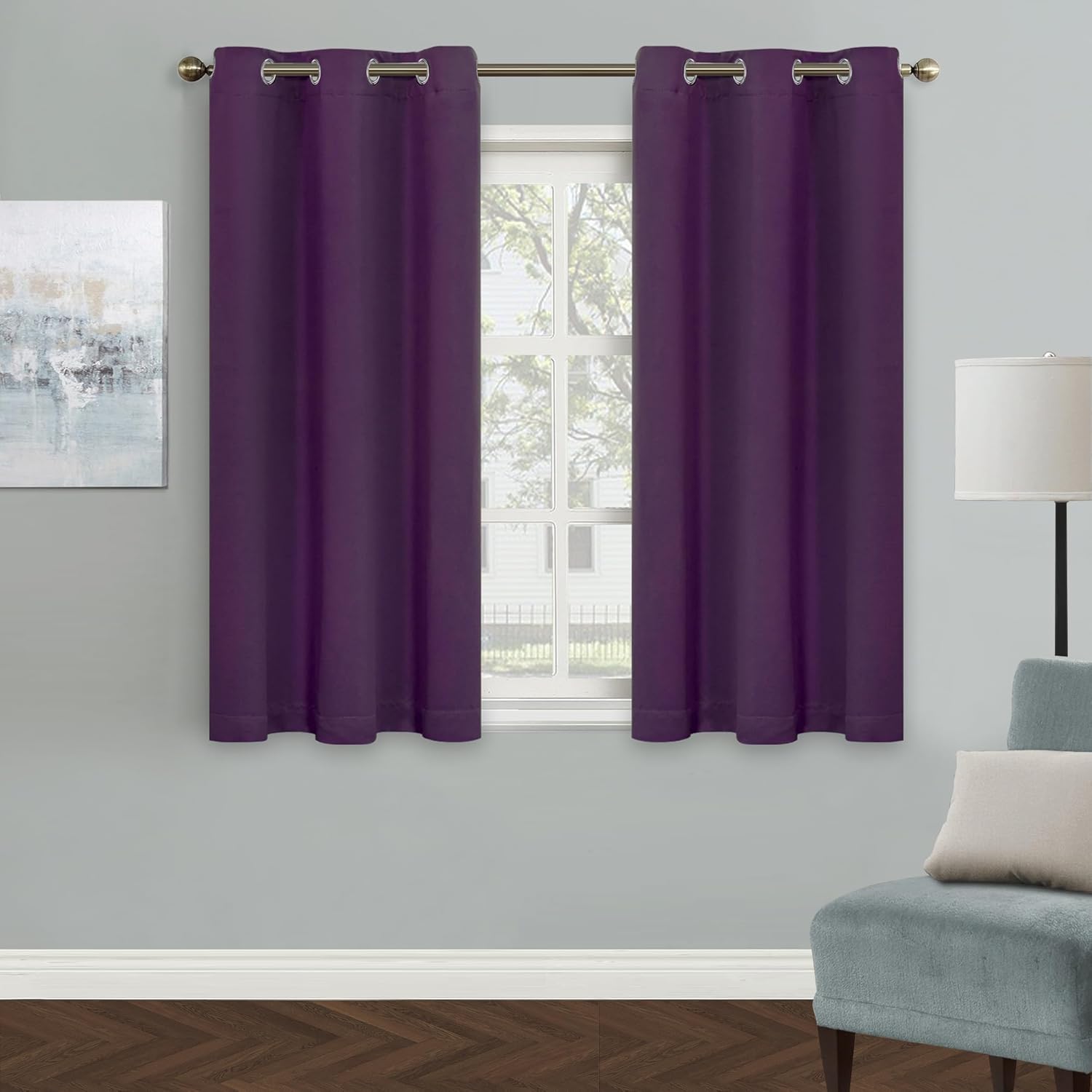 MYSKY HOME – Cortina opaca para dormitorio, con ojales, increíble tejido triple y aislamiento térmico, 1 panel de cortina de 107 x 114 cm, morado