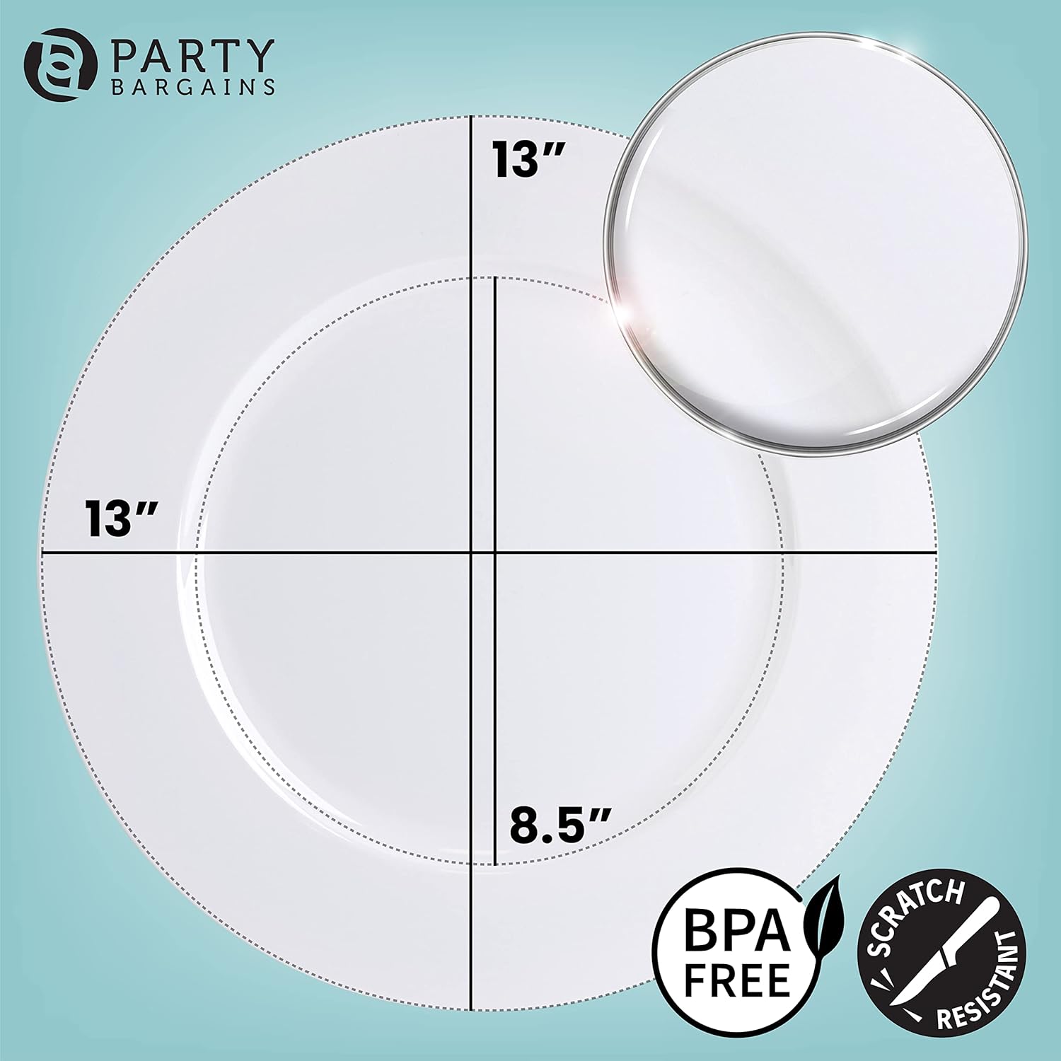 PARTY BARGAINS Placas de carga de 13 pulgadas, paquete de 4, cargadores desechables de alta resistencia para comedor elegante, ideal para bodas y