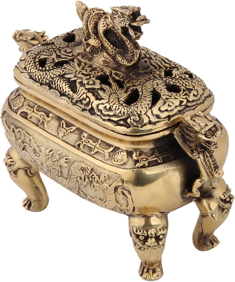 Quemador de incienso de carbón, 1 unidad, soporte de incienso de bronce antiguo, cobre, dragón chino, quemador de incienso para decoración del hogar
