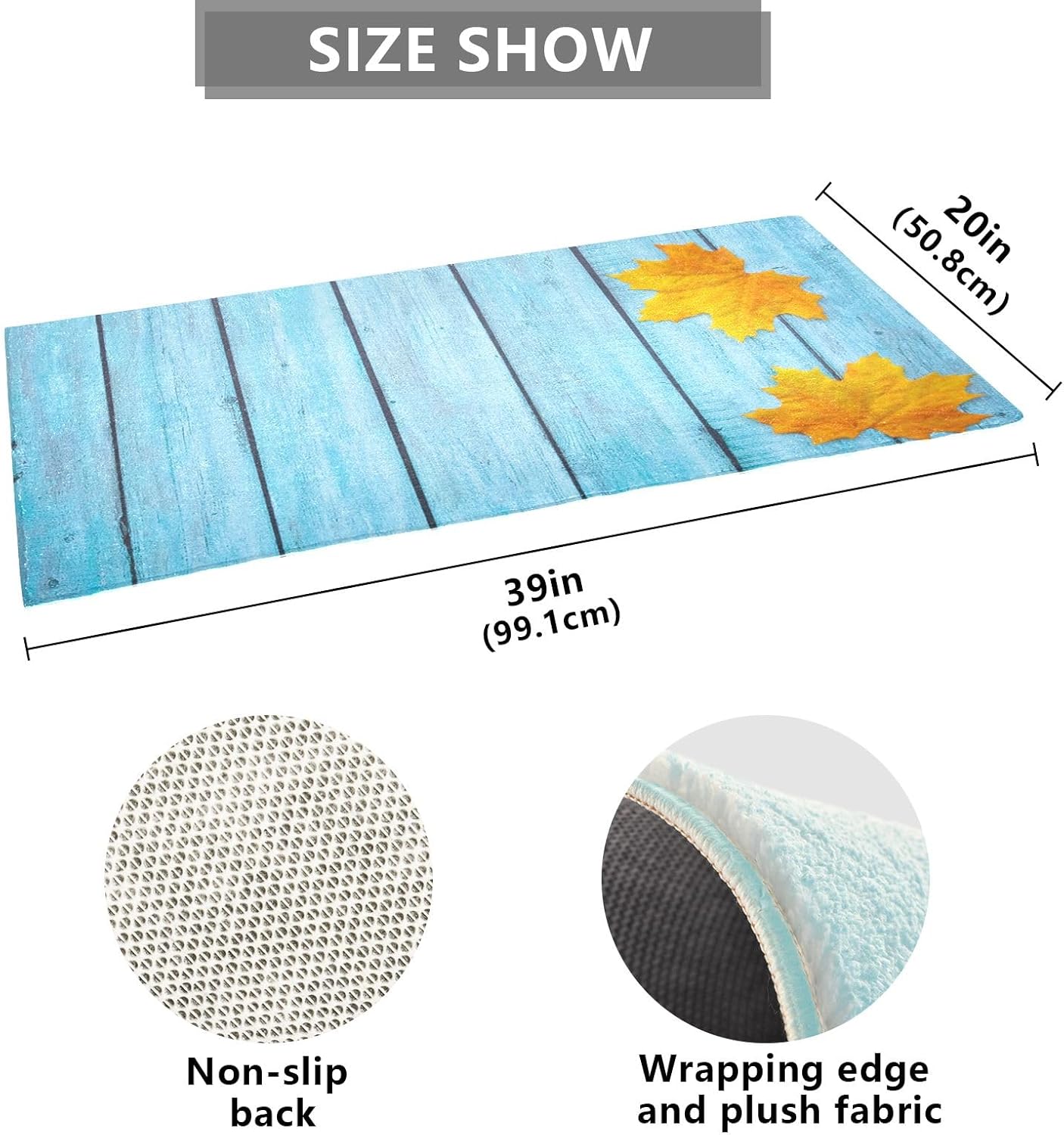 Fluffy Floor Carpet 39x20in-Vintage Wooden Board with Yellow Maple LeavesFront Door Mat Indoor Machine Washable Carpet,Aesthetic Rug