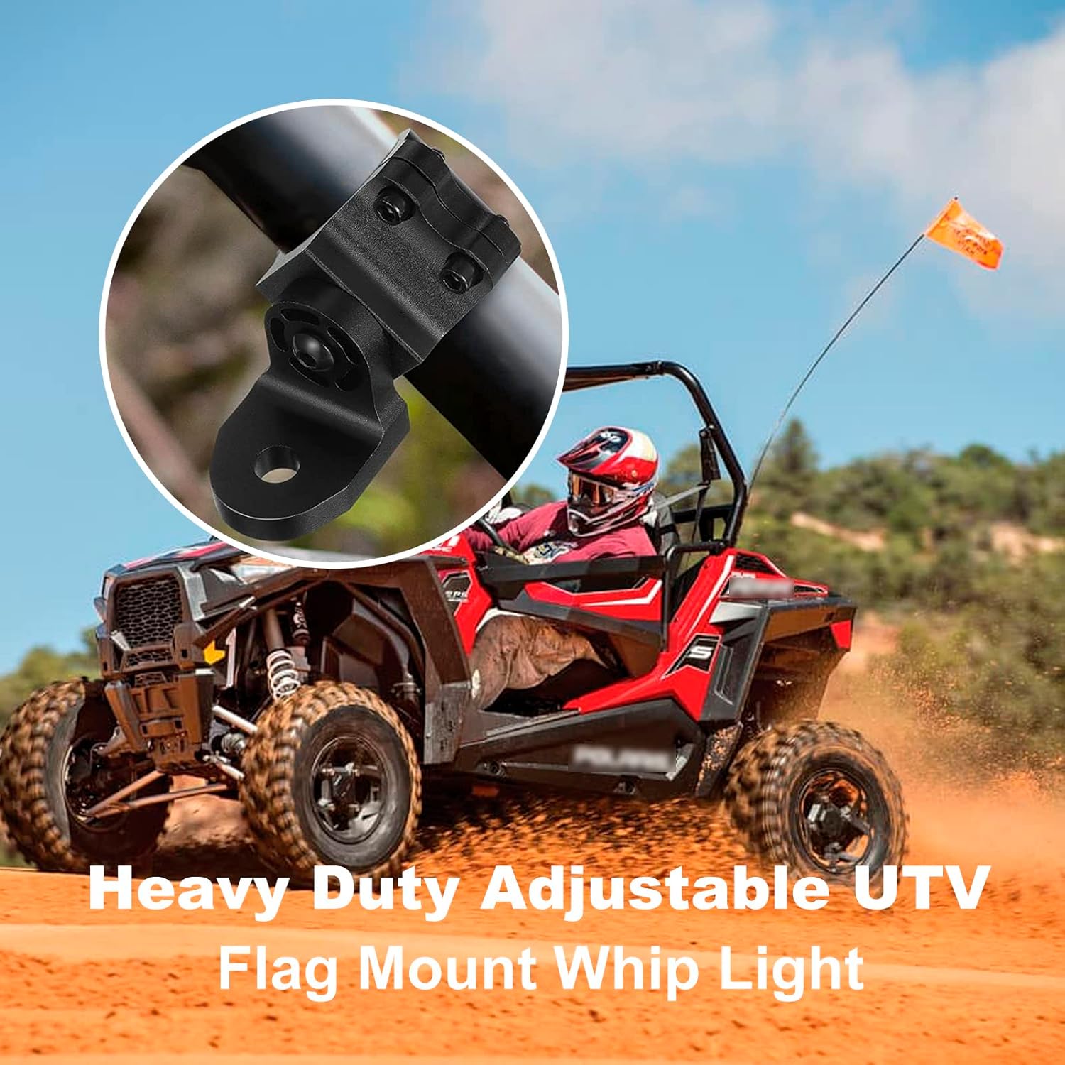 2 soportes de antena de montaje de luz de látigo ajustables para UTV, para barra antivuelco de 1.5 a 2 pulgadas, repuesto para Polaris RZR 900 1000