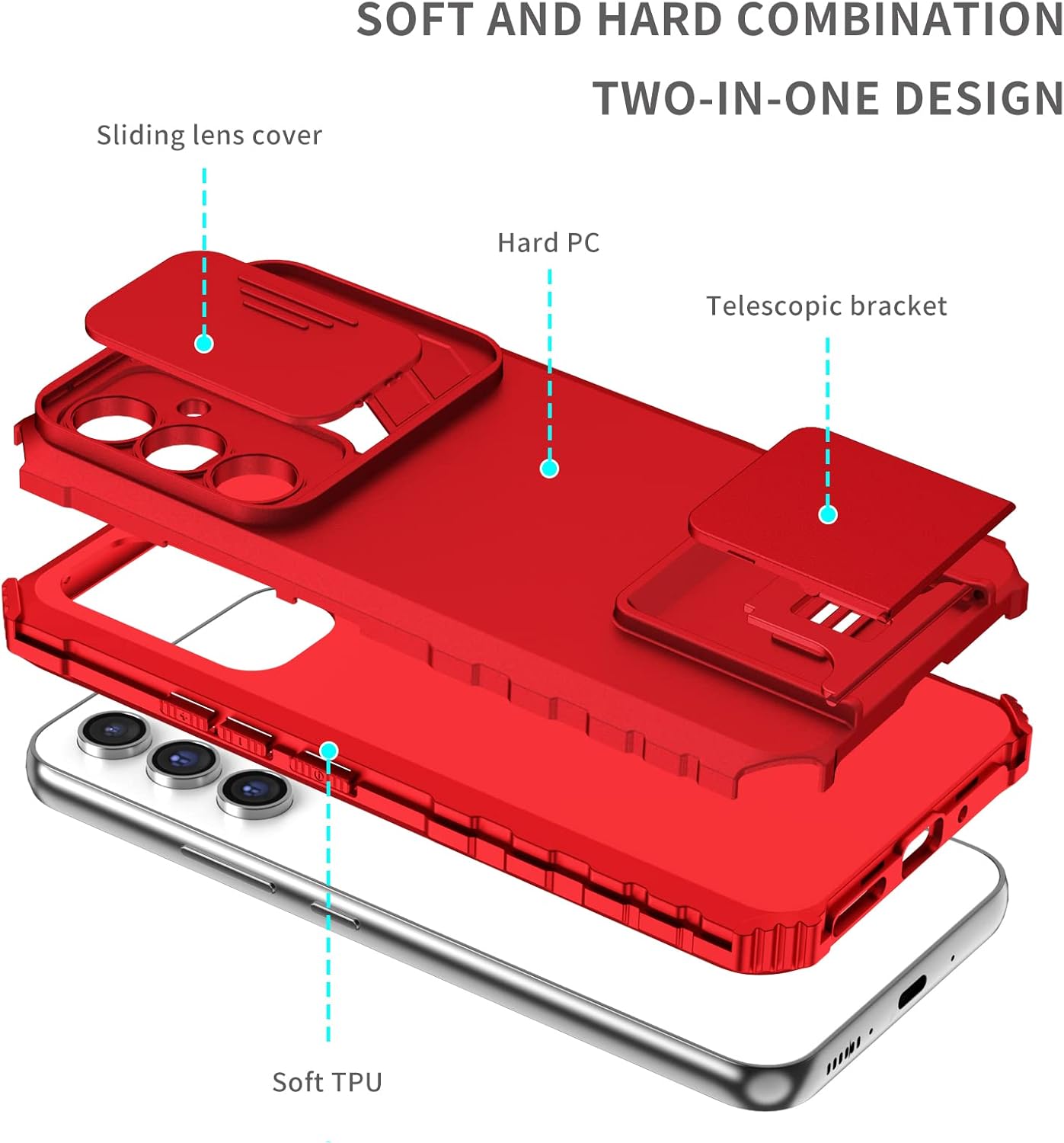 Ysnzaq Funda para Samsung Galaxy A54 5G con cámara deslizante, delgada, a prueba de golpes, con función atril para Samsung Galaxy A54 5G LT rojo