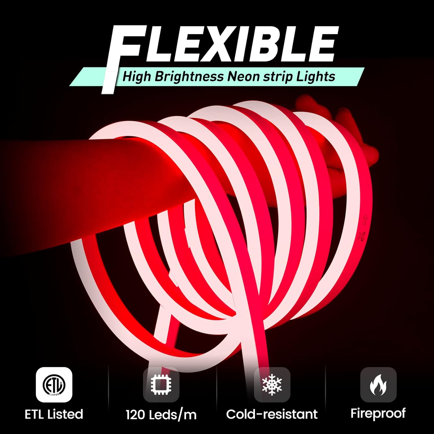 GZBtech Tira de luces LED flexibles de neón de 50 pies, CA 110-120 V, impermeable, 120 LEDsM, iluminación de neón conectable para decoración del