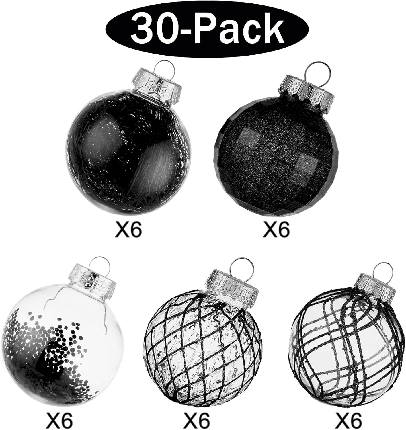 Adornos de bolas de Navidad de 30 unidades, 2.36 pulgadas, bolas de Navidad de plástico transparente inastillables con relleno delicado brillante,