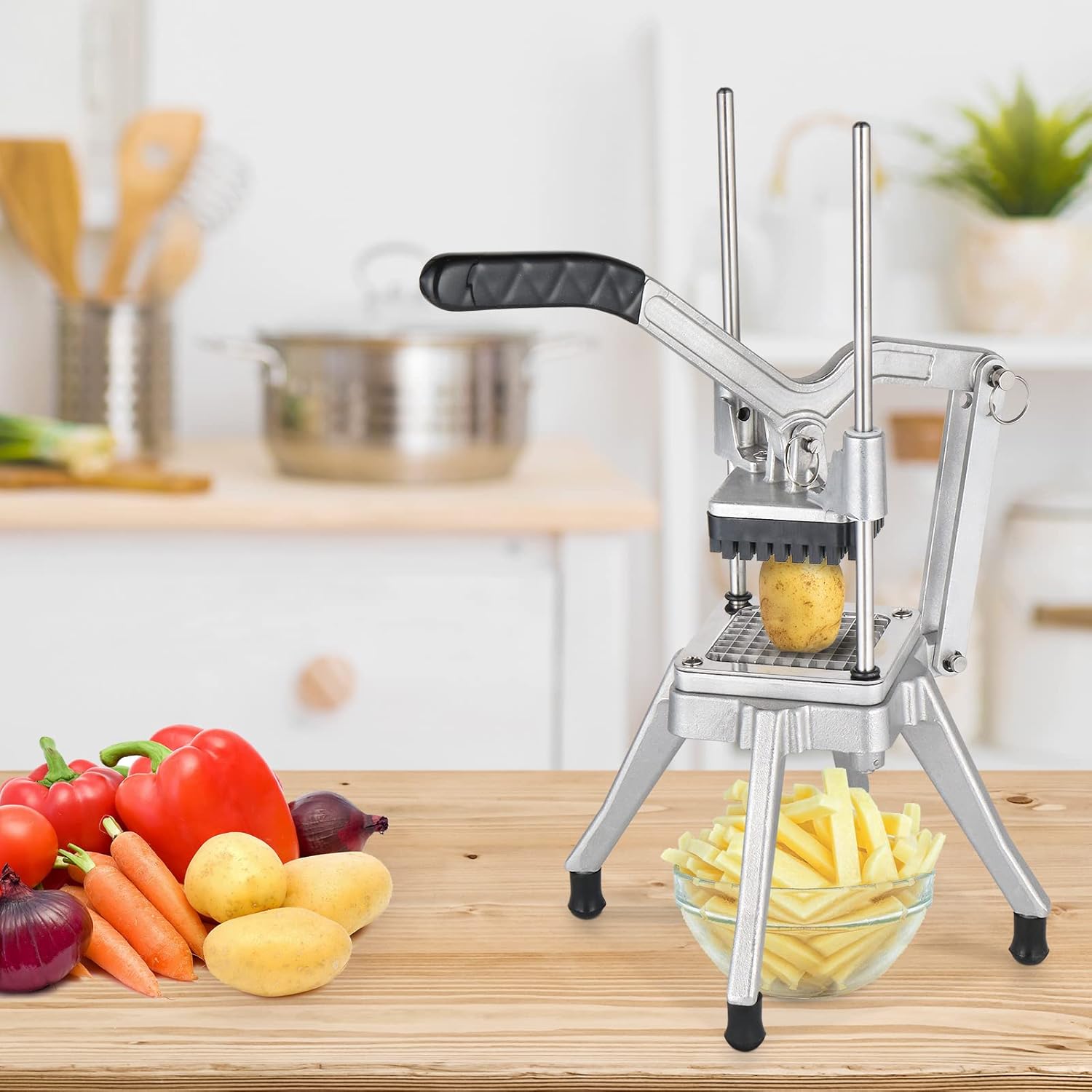 ROVSUN Cortador comercial de verduras de acero inoxidable con cuchillas de 4 tamaños, cortador de papas y frutas, cuchillas de 12 pulgada, 38