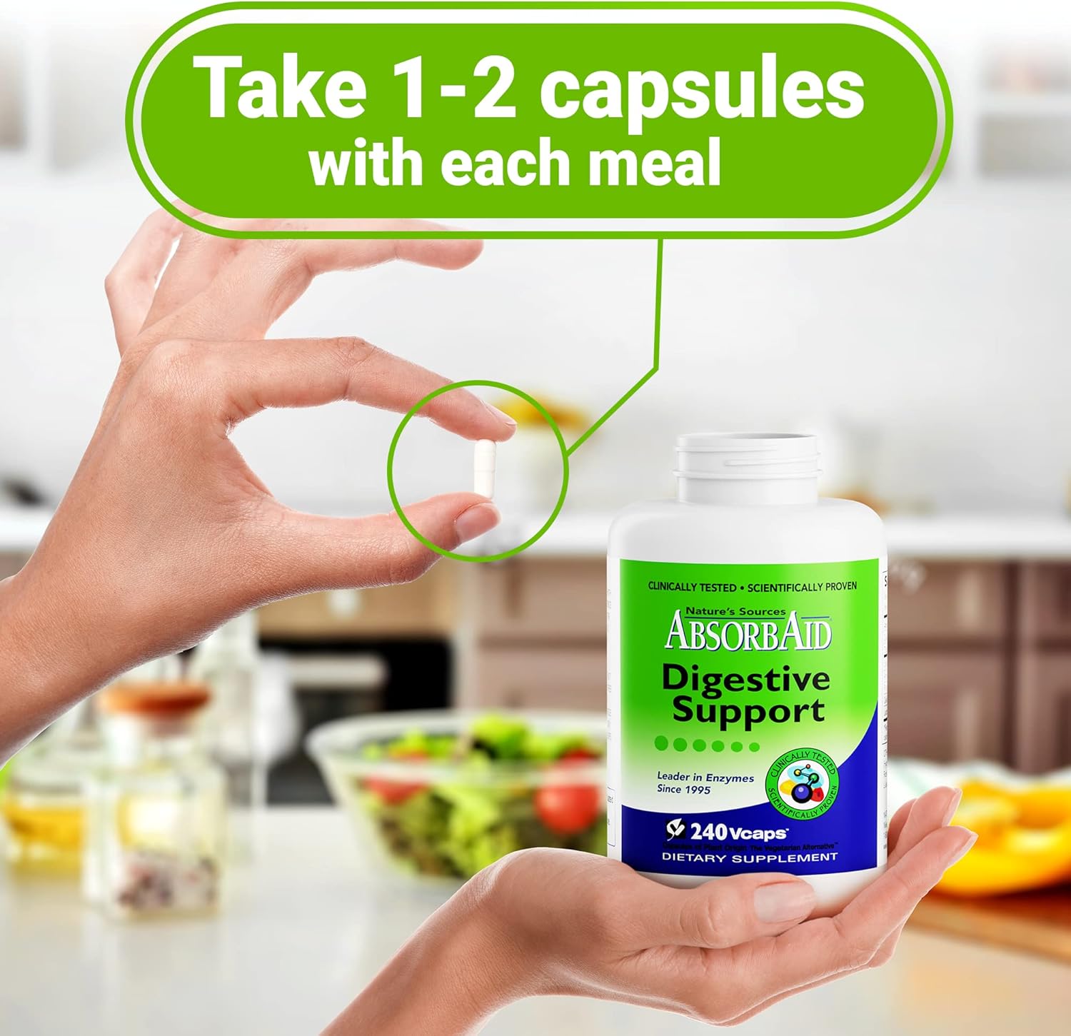 AbsorbAid Enzimas digestivas 240 vCaps, probado para aumentar la absorción de nutrientes vitales hasta en un 71%