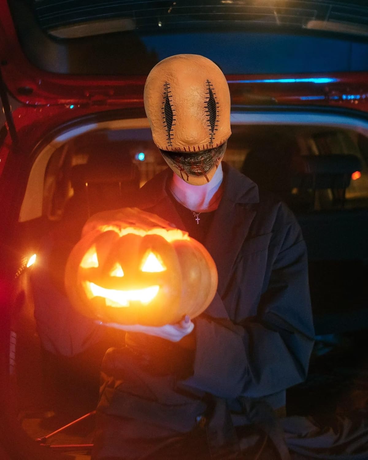 Bulex Máscara de asesino en serie de cara sonriente, máscara de película de terror, accesorios de cosplay espeluznantes para Halloween, accesorios
